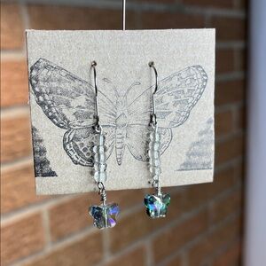 Handmade light iridescent butterfly glass bead dangle earrings - 2” dangle
